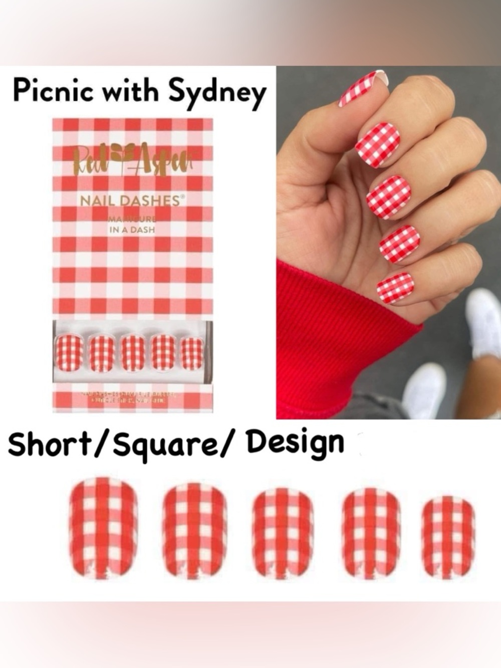 Picnic with Sydney Red Gingham Press-On Nails - Nail Dashes